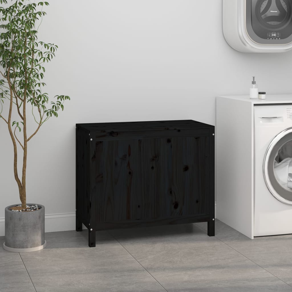 Vidaxl Laundry Basket 88.5x44x76 cm Pino solido nero