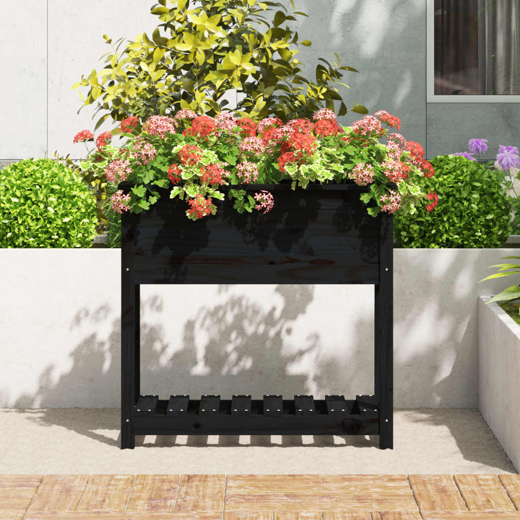 Vidaxl fioriera con scaffale 82.5x34.5x81 cm pino di pino solido nero