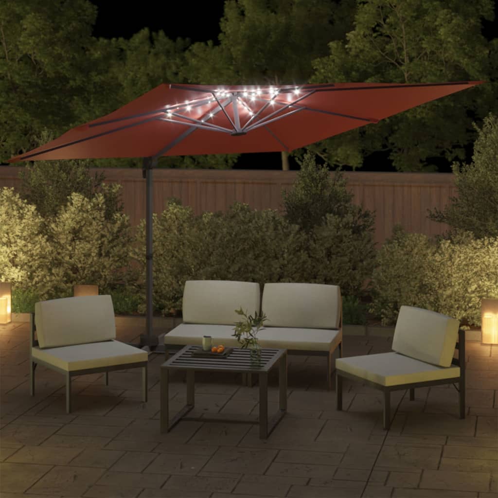 Parasol flotante de Vidaxl con iluminación LED 400x300 cm de color terracota