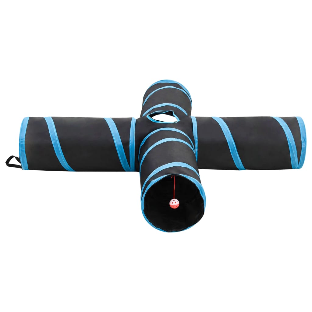 VidaXL tunnel per gatti 4 volte 132 cm poliestere nero e blu