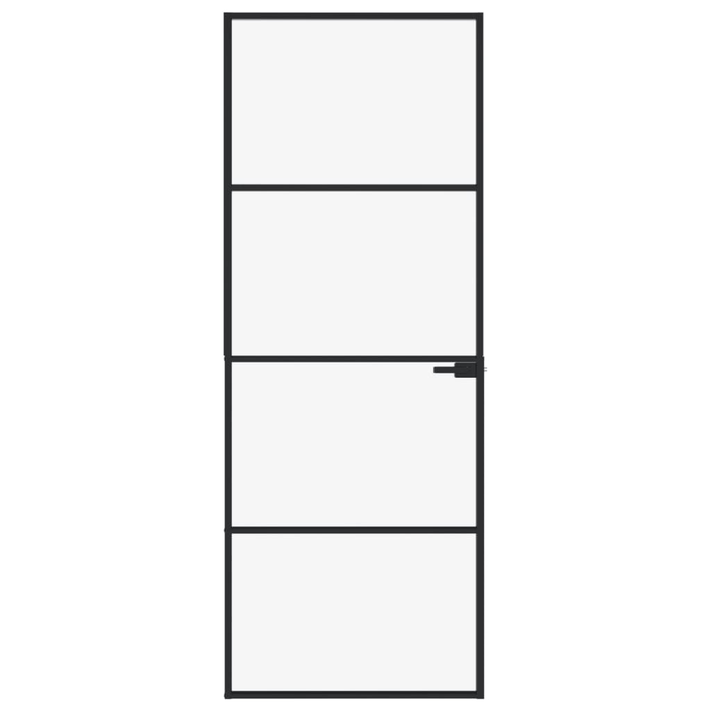 Vidaxl puerta interior 76x201.5 cm de vidrio endurecido y aluminio negro estrecho