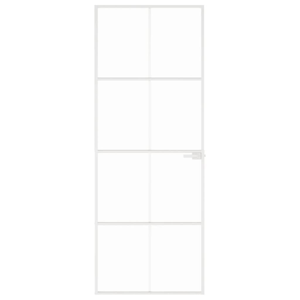 Vidaxl puerta interior 76x201.5 cm de vidrio endurecido y aluminio blanco estrecho