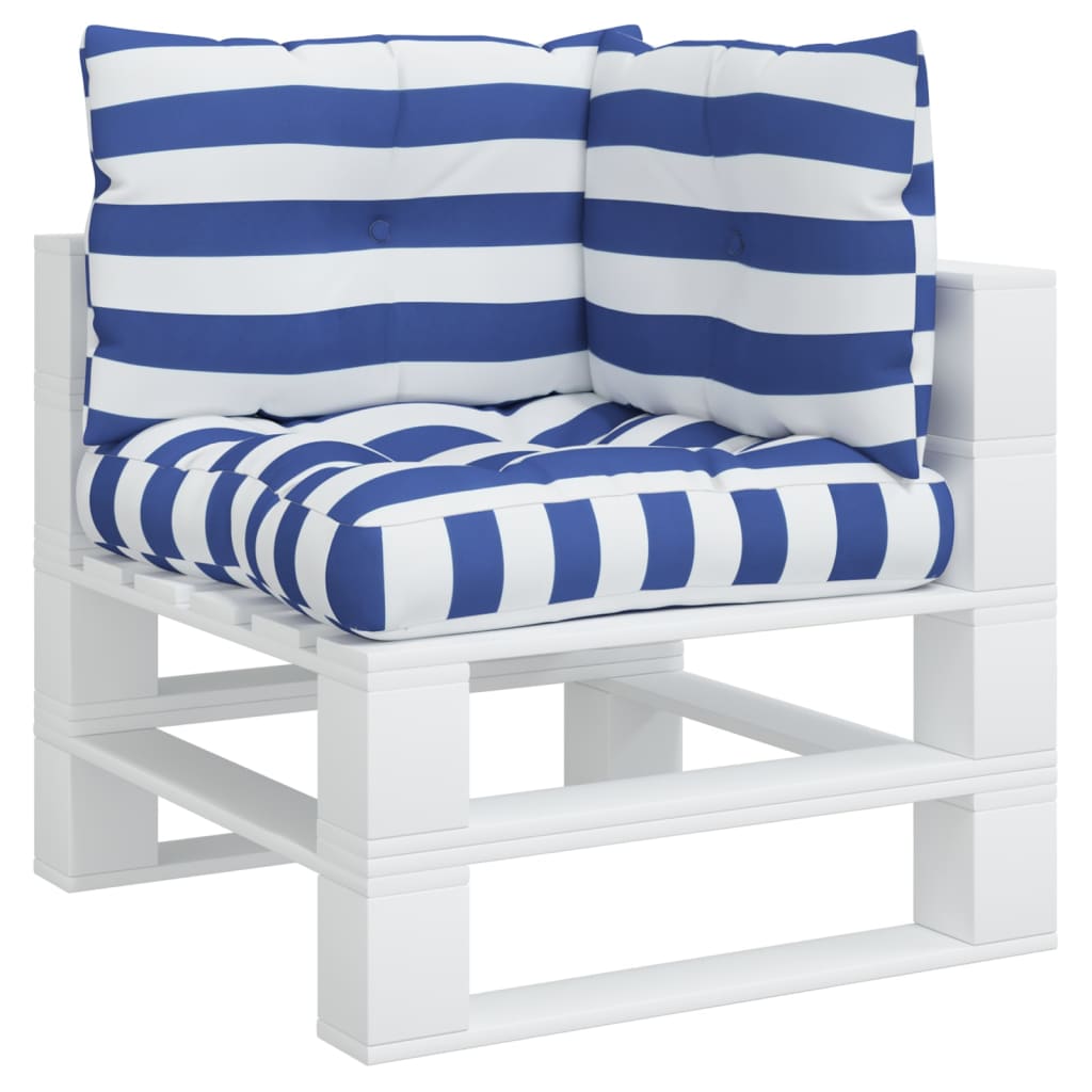 Cuscini da pallet Vidaxl 3 tessuto a strisce a strisce bianche e blu