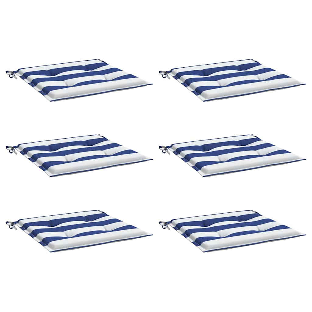 Cuscini da sedia da giardino Vidaxl 6 St Stried 40x40x3 cm tessuto bianco e blu