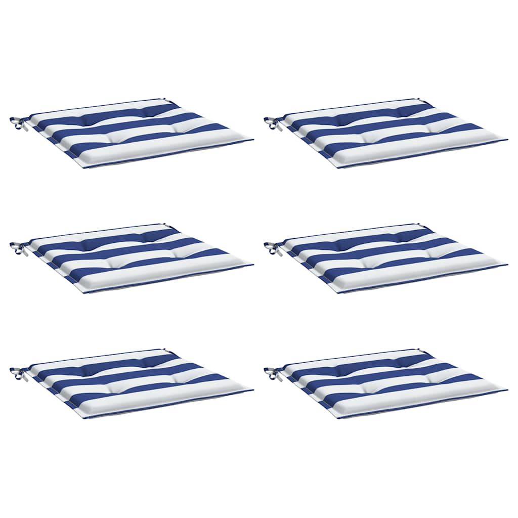 Cuscini da sedia da giardino Vidaxl 6 St Striped 50x50x3 cm tessuto bianco e blu