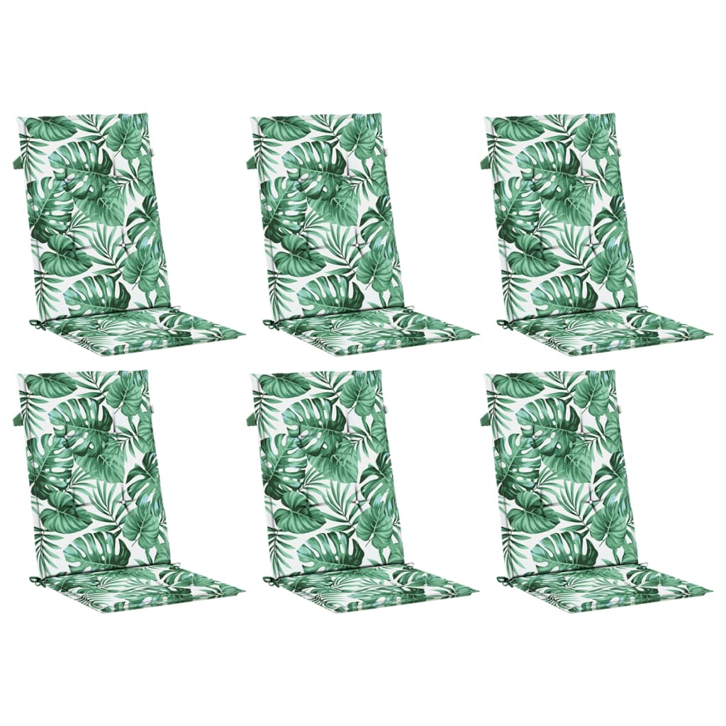 VidaXL cojines de silla 6 piezas tela con respaldo alto y estampado de hojas