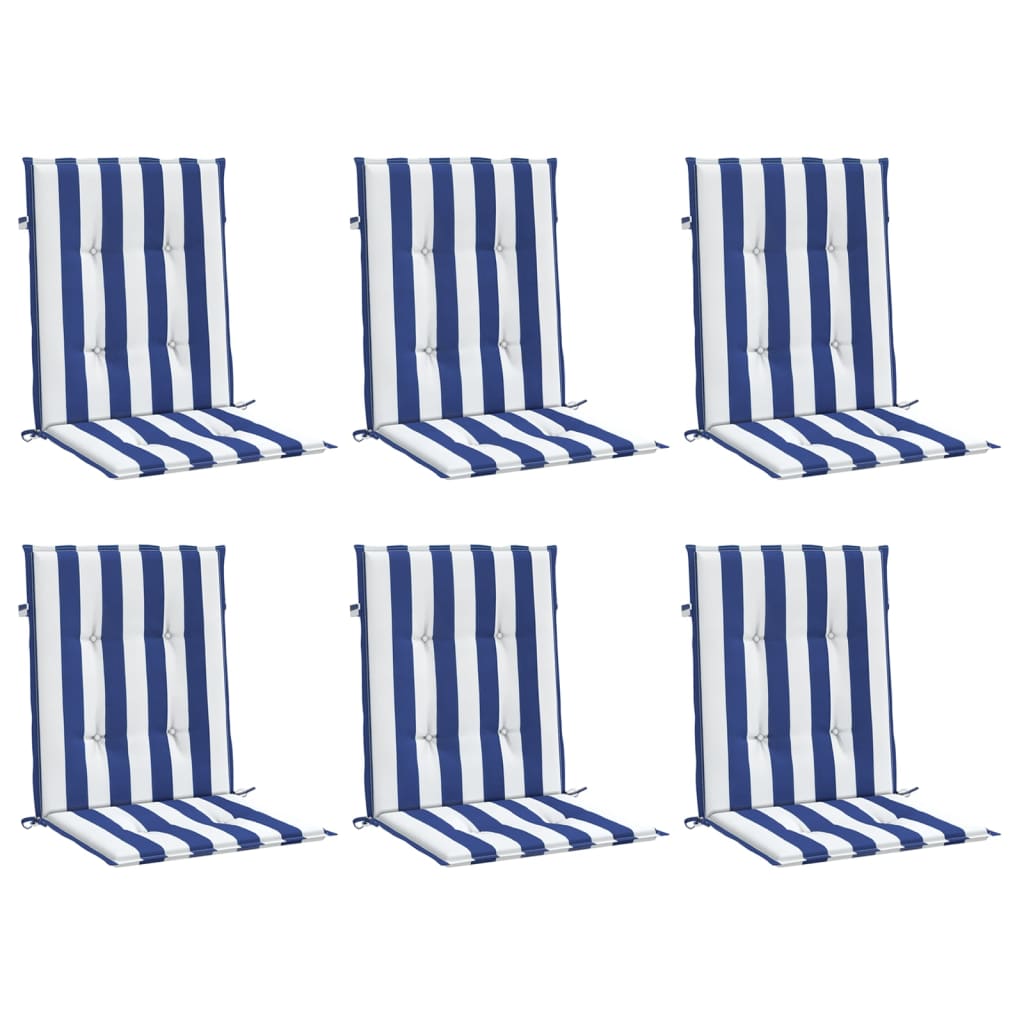 Cuscini per sedia VidaXL 6 pezzi in tessuto a righe con schienale basso bianco e blu