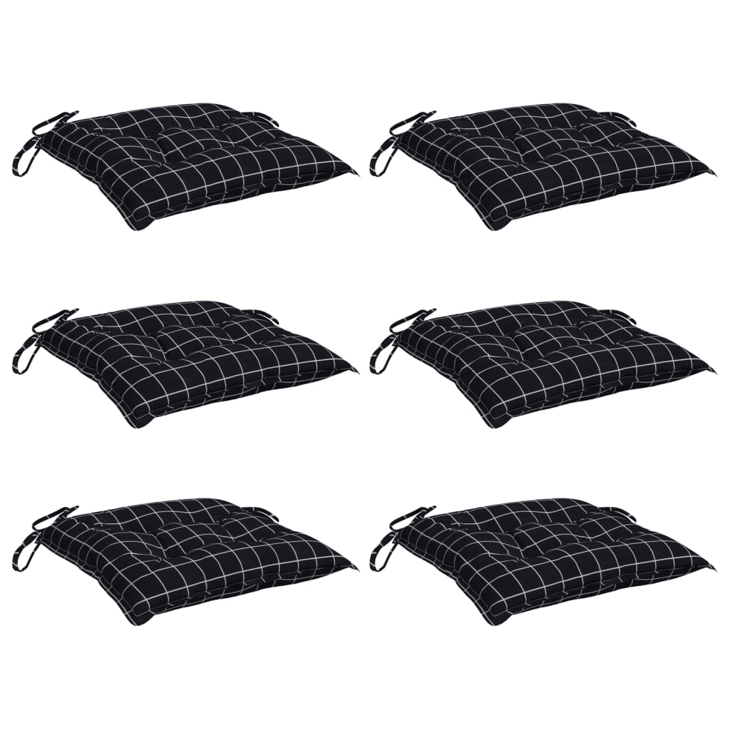 Cojines de silla Vidaxl 6 st 50x50x7 CM Patrón de diamante de tela Negro