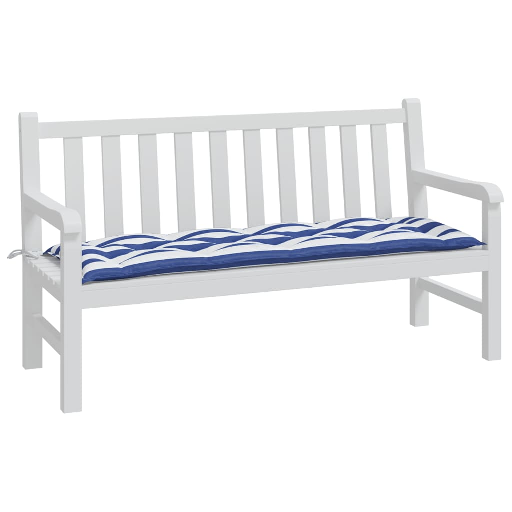 Vidaxl Garden Banch Cushion 150x50x7cm tessuto bianco e blu a strisce