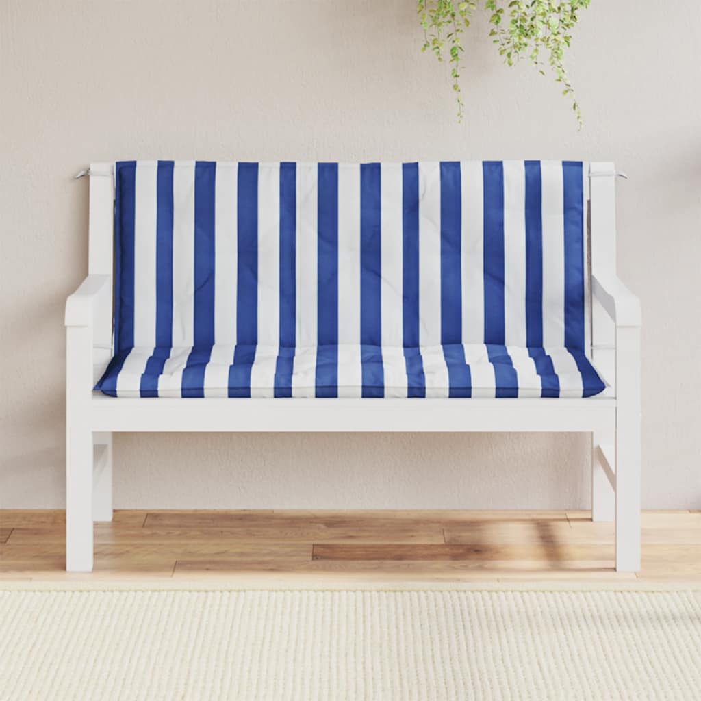 Vidaxl Garden Bench Cushions 2 St Stried 120x50x7 cm tessuto bianco e blu