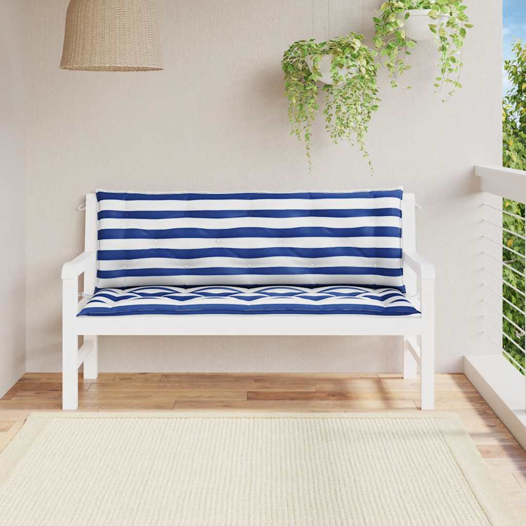 Vidaxl Garden Bench Cushions 2 St strisce 150x50x7 cm tessuto bianco e blu