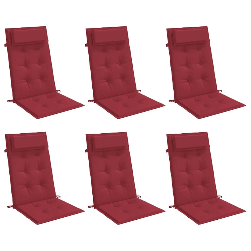 VidaXL cuscini per sedia 6 pezzi in tessuto oxford con schienale alto rosso vino