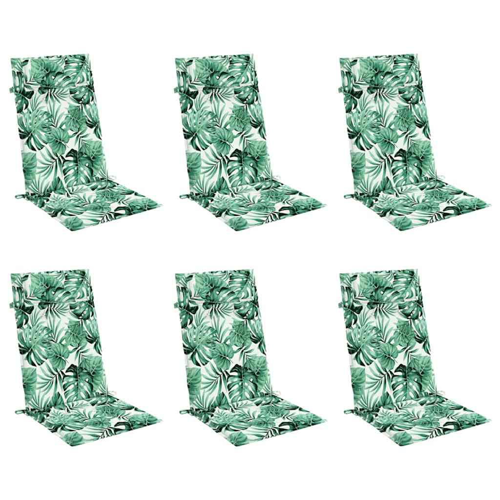 VidaXL cojines de silla 6 piezas respaldo alto patrón de hojas tela oxford