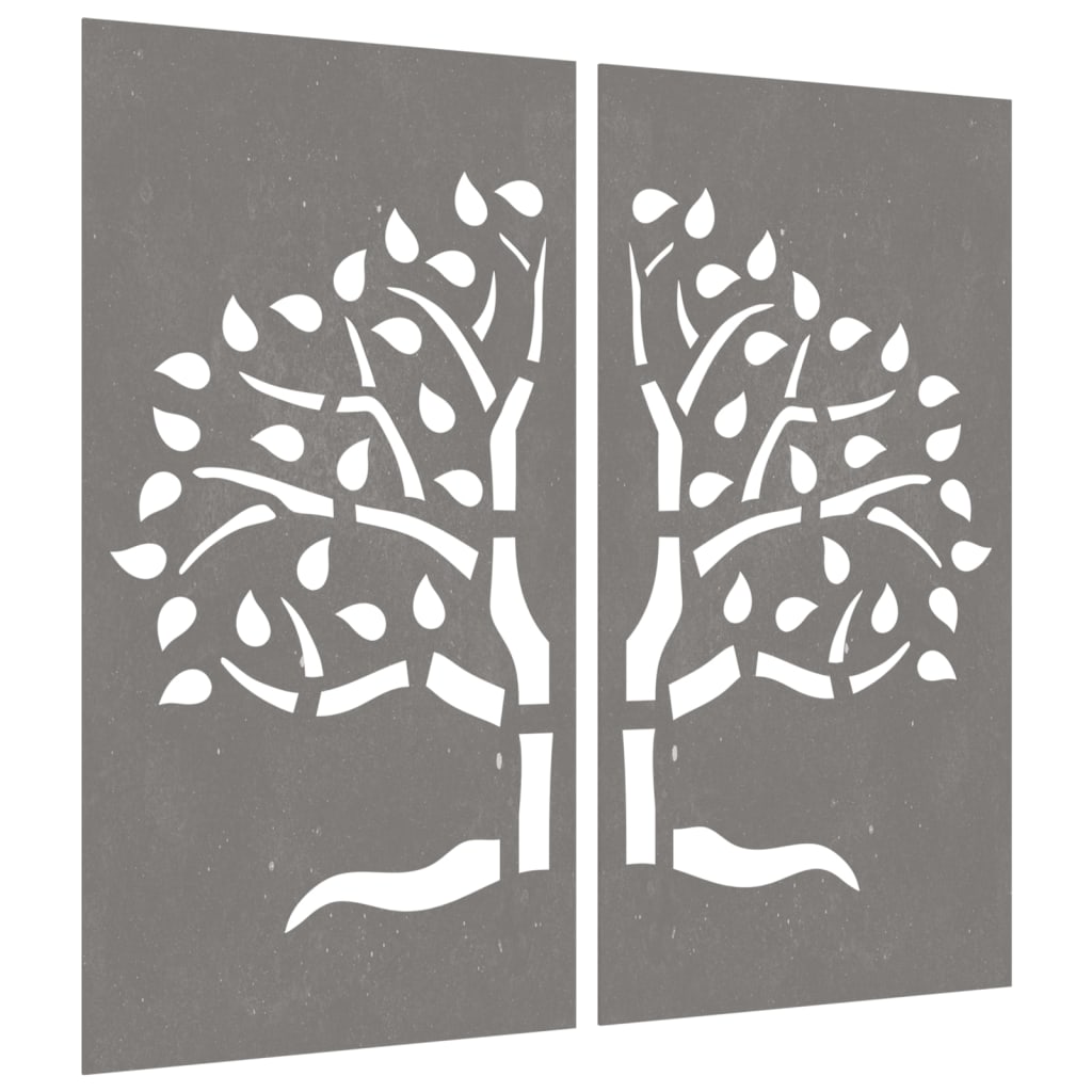 Vidaxl Decoración de la pared Jardín 2 ST Tree Design 105x55 cm Cortenstaal