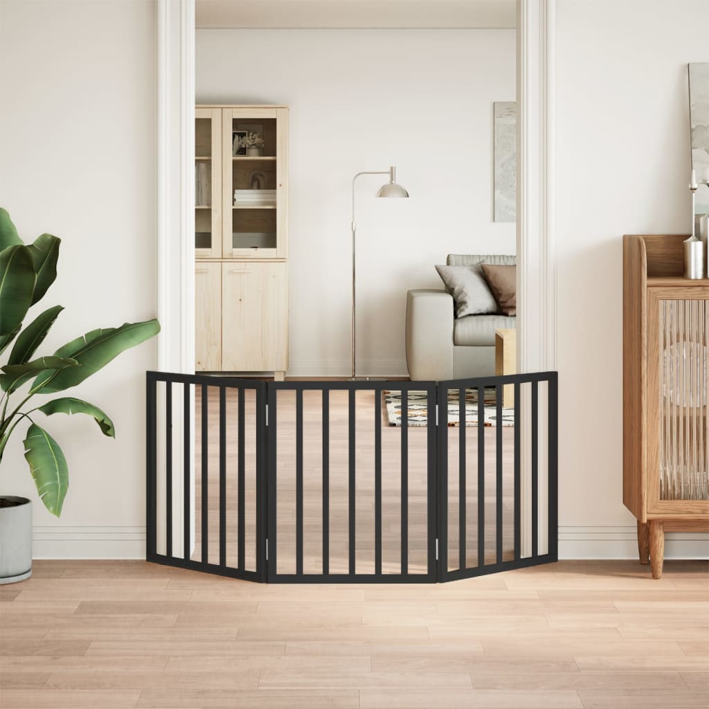 Vidaxx puerta para perros plegable 3 paneles 150 cm madera de álamo negro