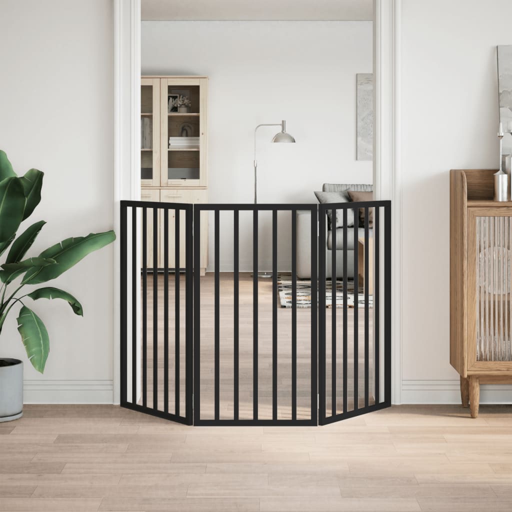 Vidaxx puerta para perros plegable 3 paneles 150 cm madera de álamo negro