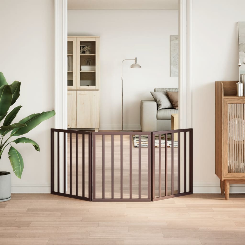 Cancello per cani pieghevole Vidaxl 3 pannelli 150 cm in legno di pioppo marrone