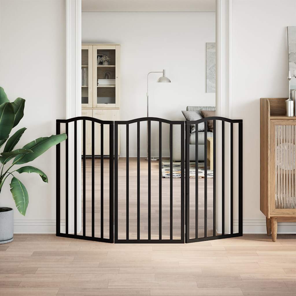 Vidaxl Dog Fence Plegable 3 paneles de 150 cm de madera de álamo de 150 cm Negro
