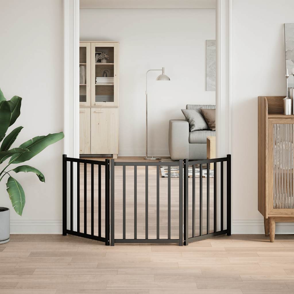 Vidaxl puerta para perros plegable 3 paneles 150 cm madera maciza de pino negro