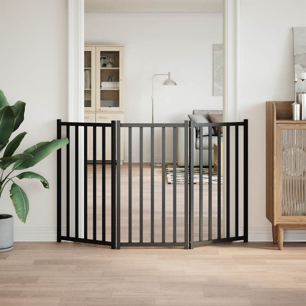Vidaxl Dog Fence Plegable 3 paneles de 150 cm de pino sólido Negro