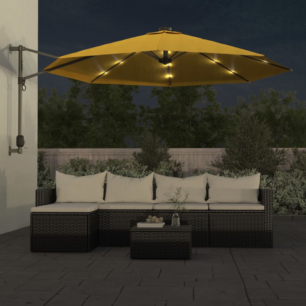 Ombrellone da parete VidaXL con LED 290 cm giallo