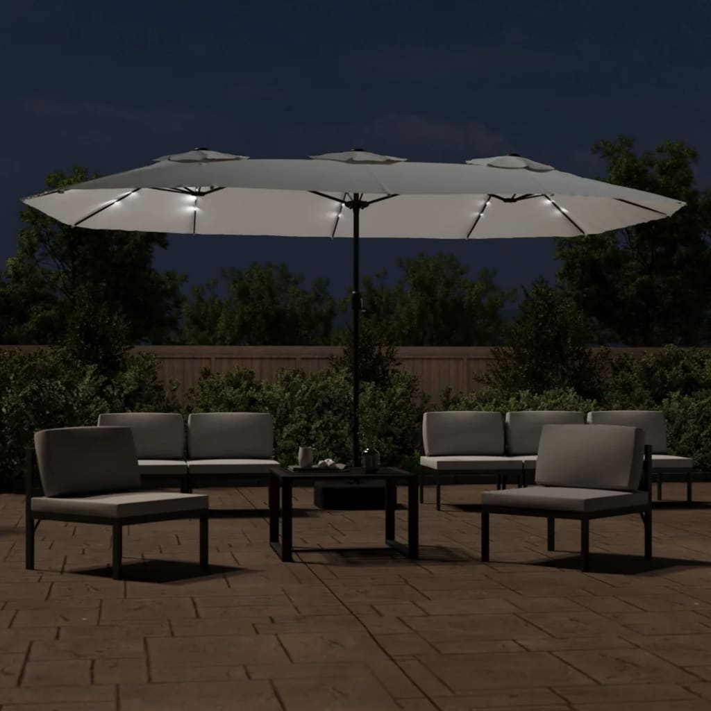 Vidaxl parasol dubbel dak met led 449x265 cm zandwit