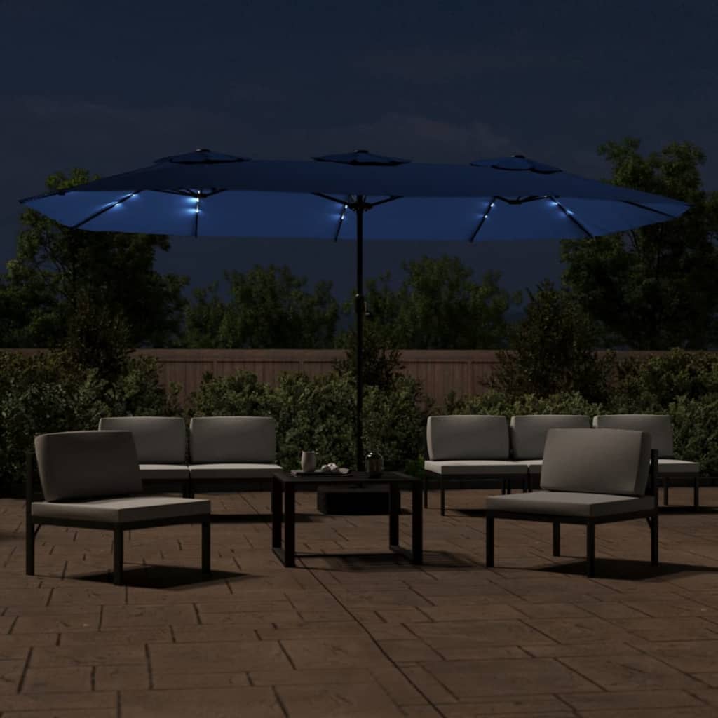 Vidaxl Parasol Double Roof con LED 449x245 cm Azure Blue