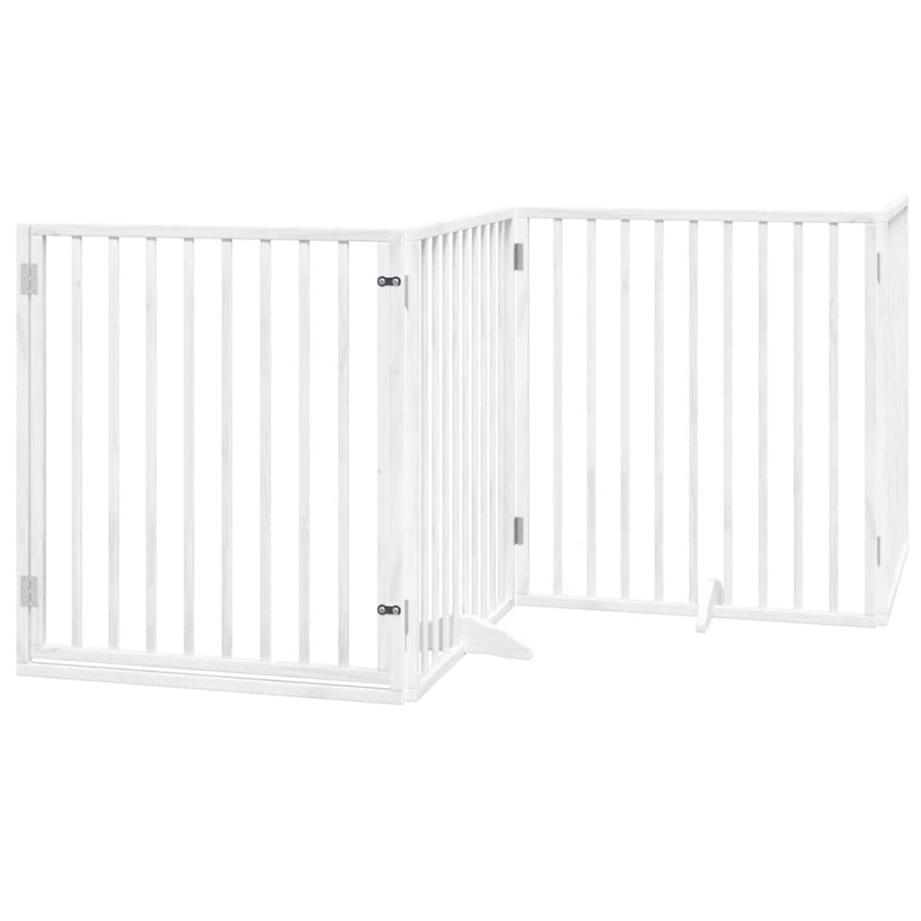 Cancello per cani pieghevole Vidaxx con porta 12 pannelli 960 cm in legno di pioppo bianco