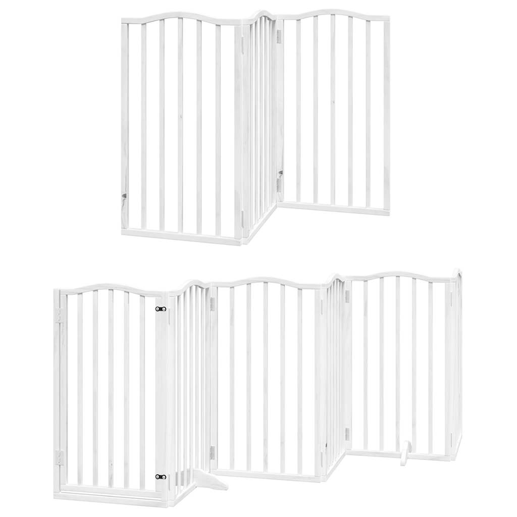 Cancello per cani pieghevole Vidaxx con porta 15 pannelli 750 cm in legno di pioppo bianco