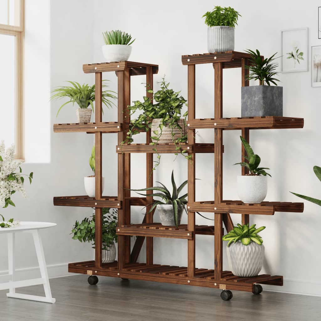 Estándar de planta Vidaxl con ruedas 110x25x115 cm Vurenhout
