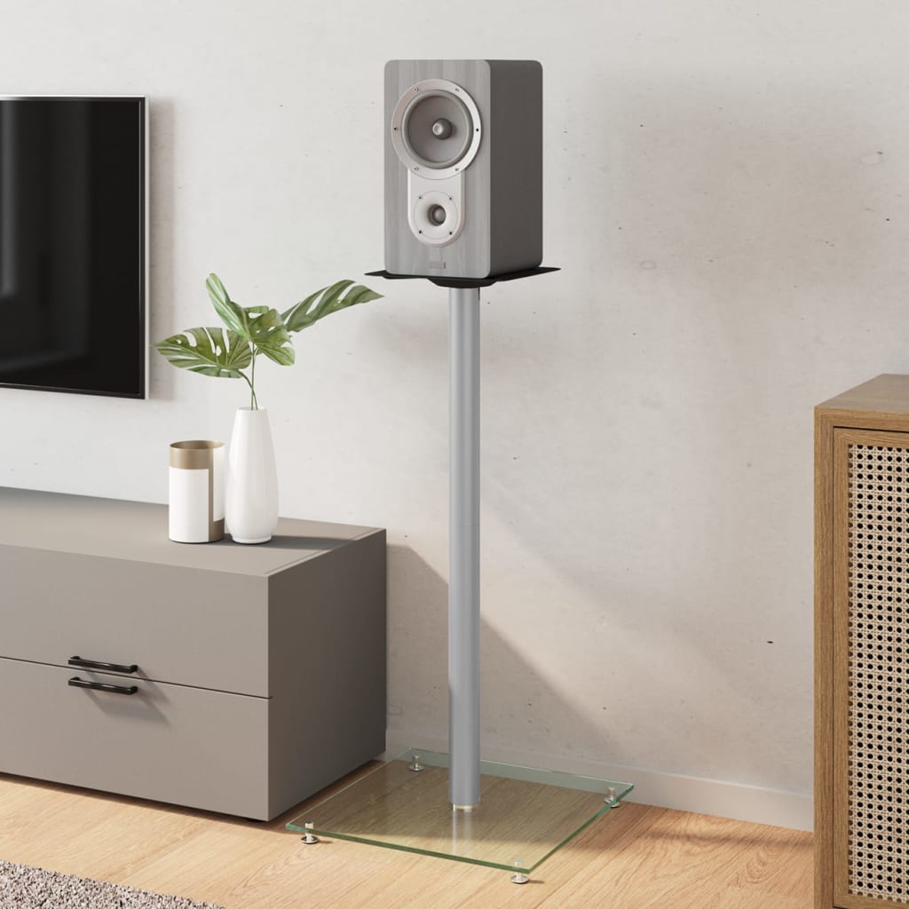 Supporti per altoparlanti Vidaxl 2 pezzi 1 colonna in vetro temperato color argento