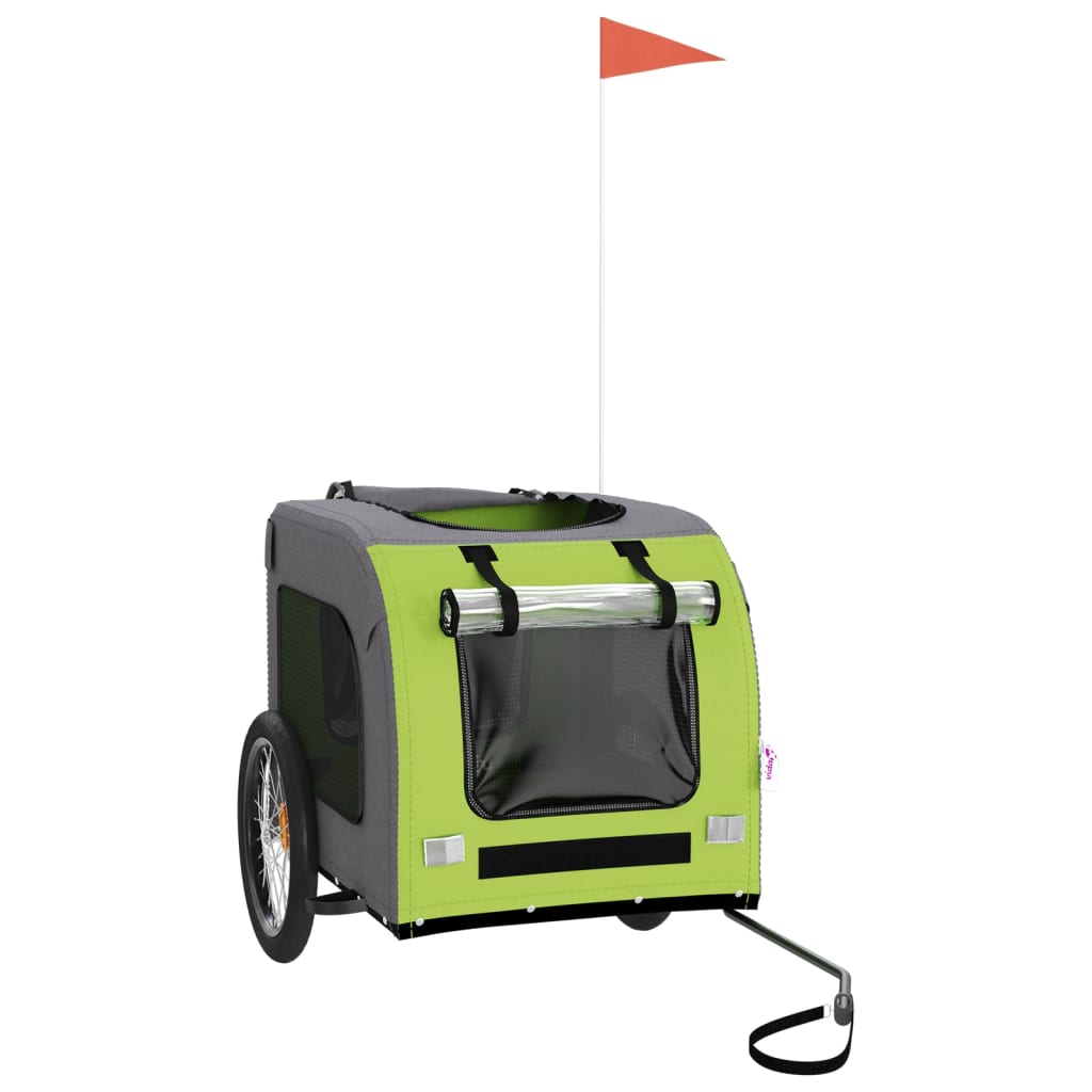 Vidaxl Dog Bike Trailer Oxford Tessuto e ferro verde e grigio