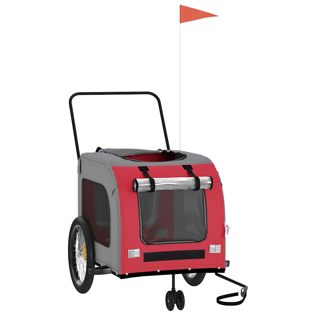 Vidaxl Dog Bike Trailer Oxford Tessuto e ferro rosso e grigio