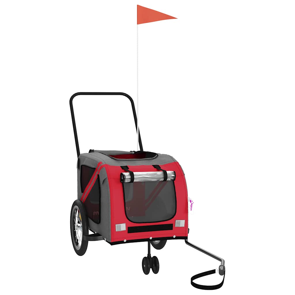 Remolque de bicicleta para mascotas VidaXL, tela oxford roja y gris y hierro