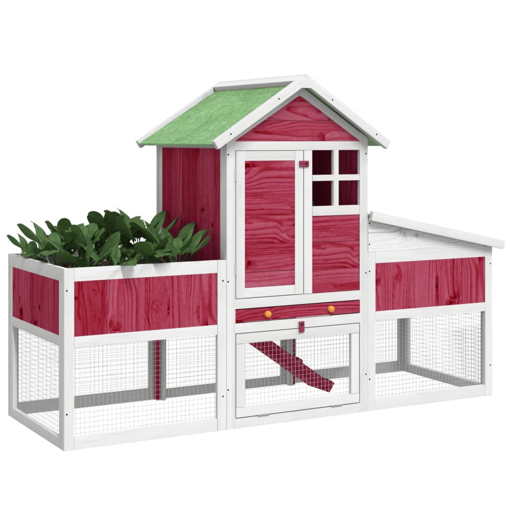 Vidaxl Rabbit Hutch 170x63x113 cm de pino sólido rojo