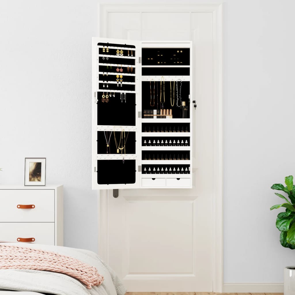 Armadio di gioielli Vidaxl con specchio e parete a LED bianco montato