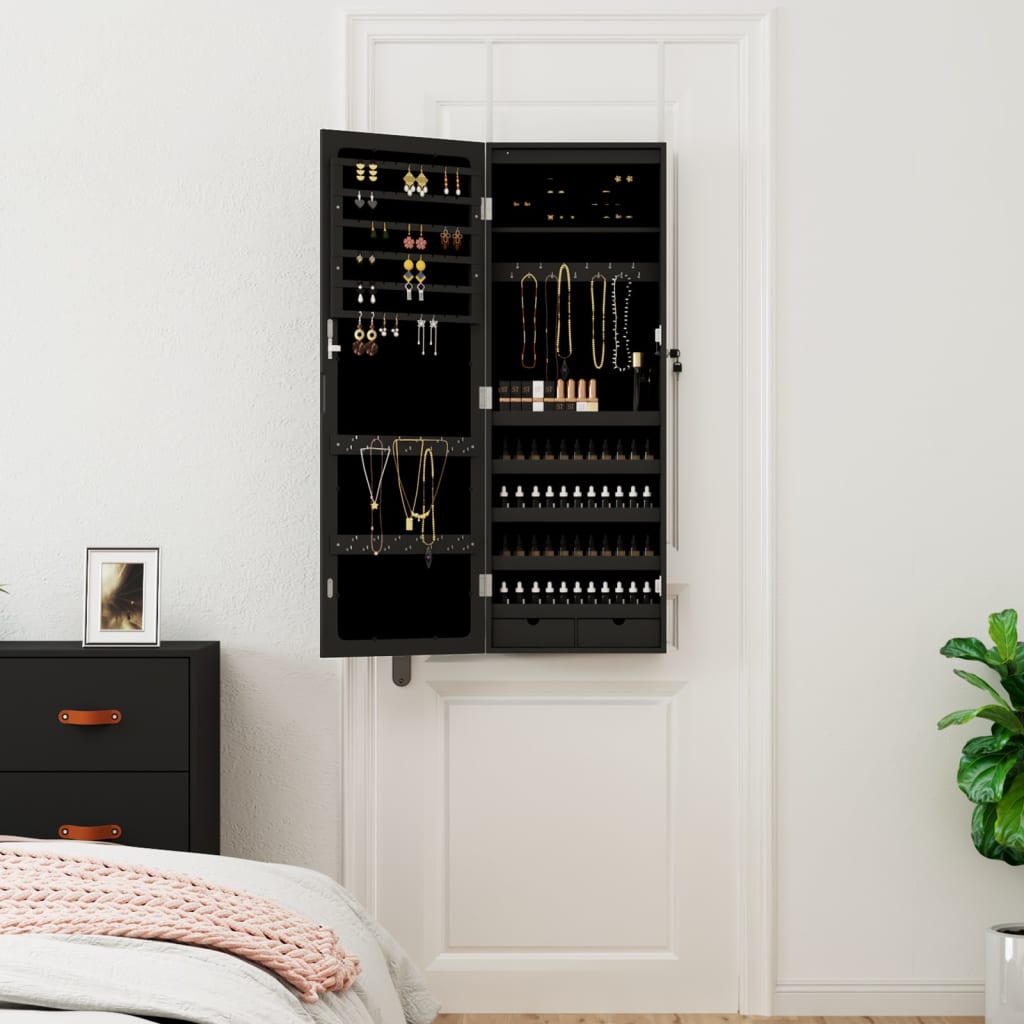 Armadio di gioielli Vidaxl con specchio e parete a LED Black