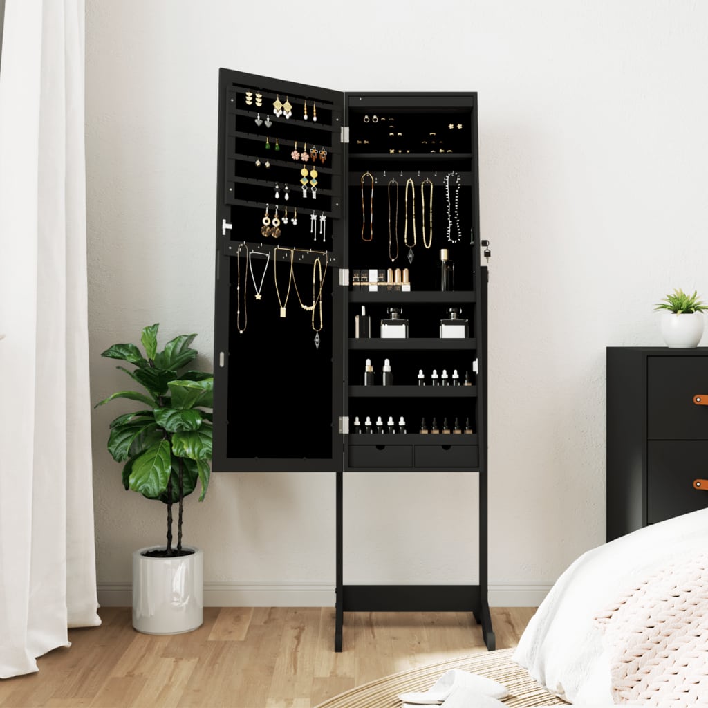 Armadio di gioielli Vidaxl con specchio e illuminazione a LED Black