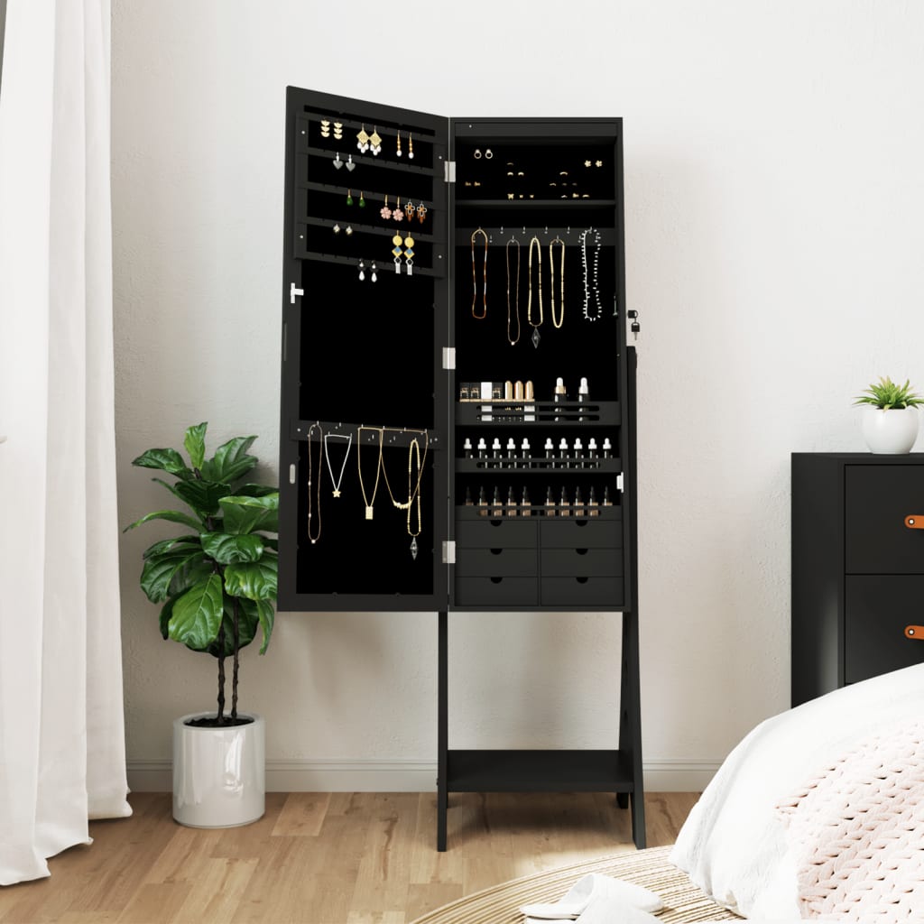 Armadio di gioielli Vidaxl con specchio e illuminazione a LED Black
