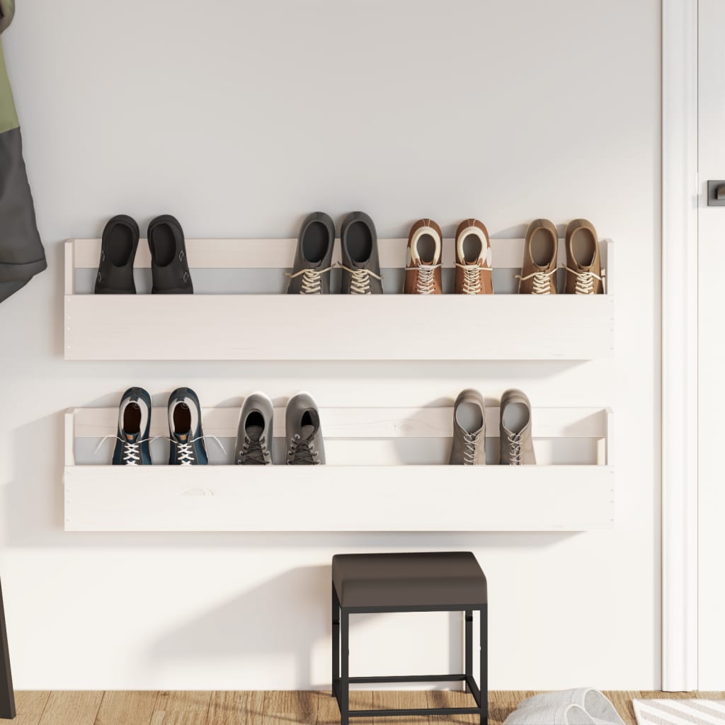 Vidaxl Racks de zapatos de pared 2 PC 110x9x23 cm Pino sólido blanco blanco