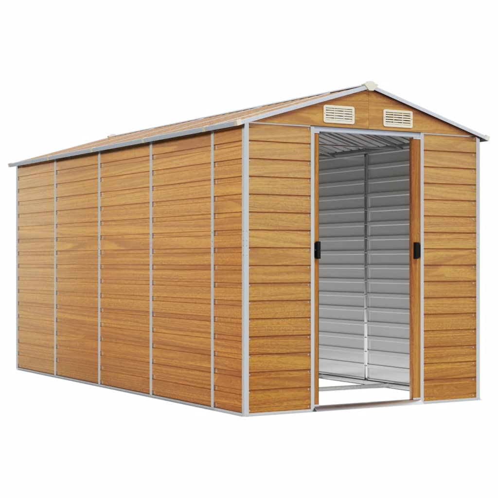 Vidaxl Garden Shed 191x385x198 cm de acero galvanizado marrón claro
