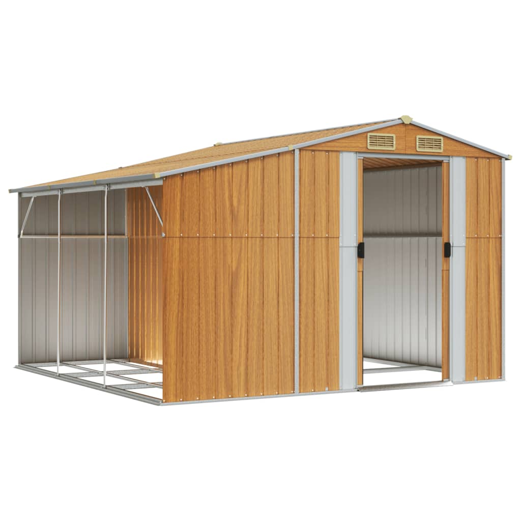 Vidaxl Garden Shed 277x279x179 cm de acero galvanizado marrón claro