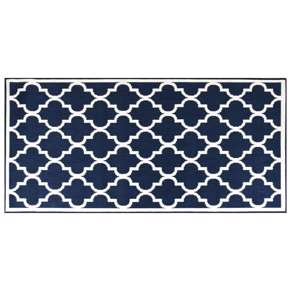 Vidaxl Alfombra al aire libre reversible 100x200 cm azul marino y blanco