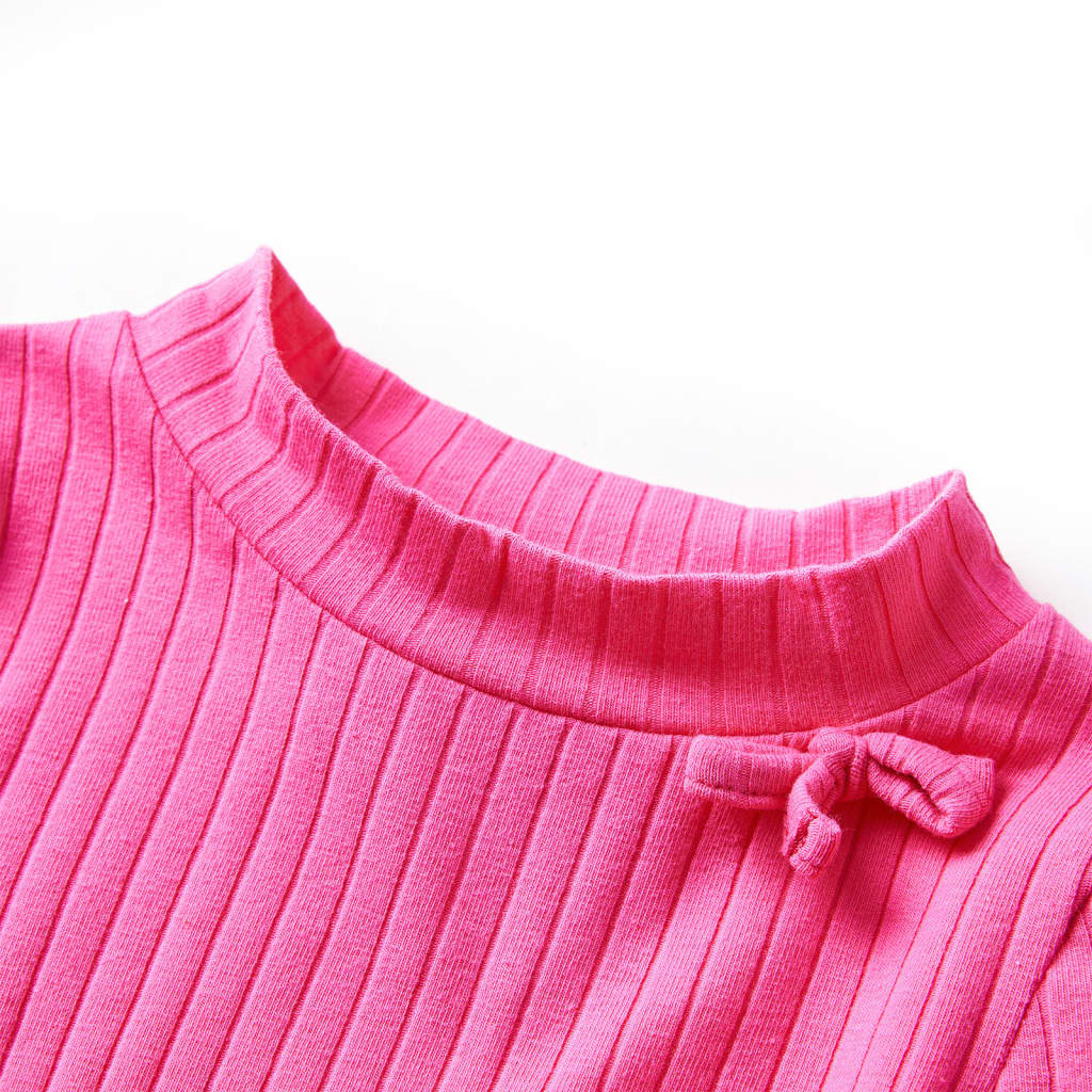 Camisa para niños de Vidaxl con mangas largas acanaladas 128 rosa brillante