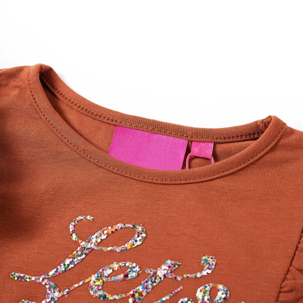 Camisa infantil de Vidaxl con manga larga 140 Cognac
