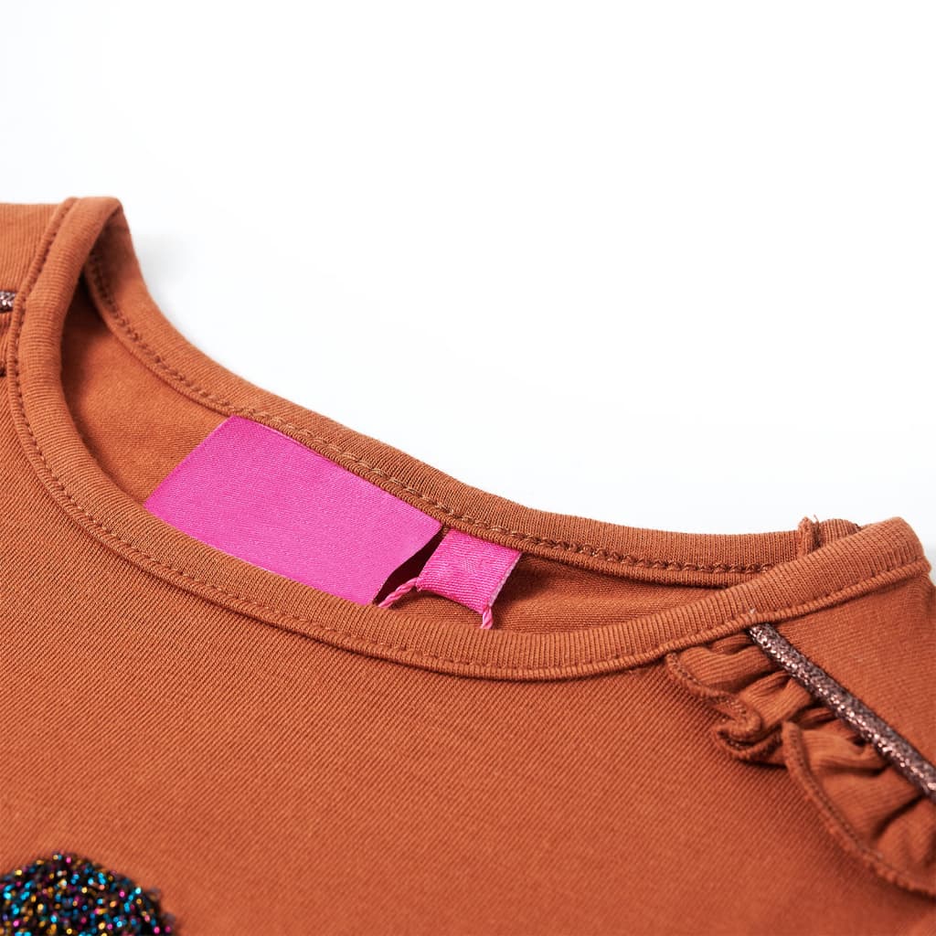 Camisa infantil de Vidaxl con mangas largas 128 Cognac