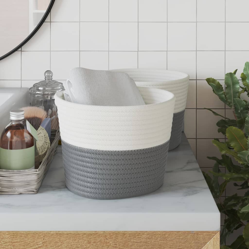 Cesti di stoccaggio Vidaxl 2 STS Ø 24x18 cm di cotone grigio e bianco