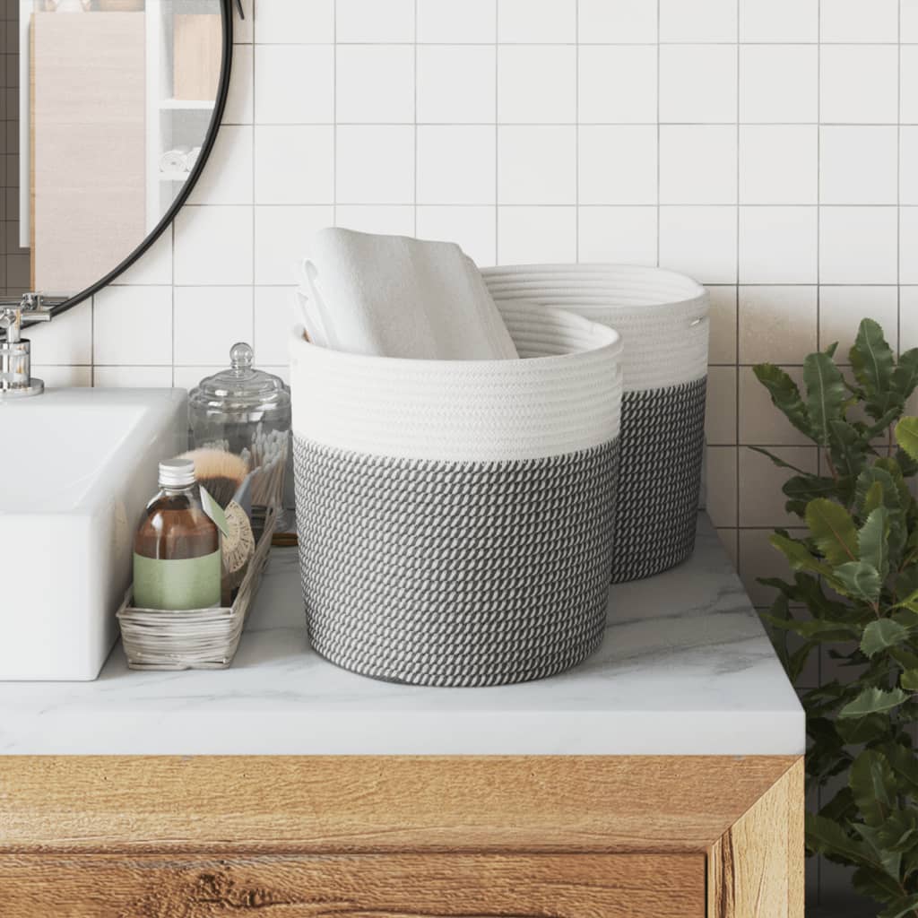 Cesti di stoccaggio Vidaxl 2 STS Ø 28x28 cm di cotone grigio e bianco