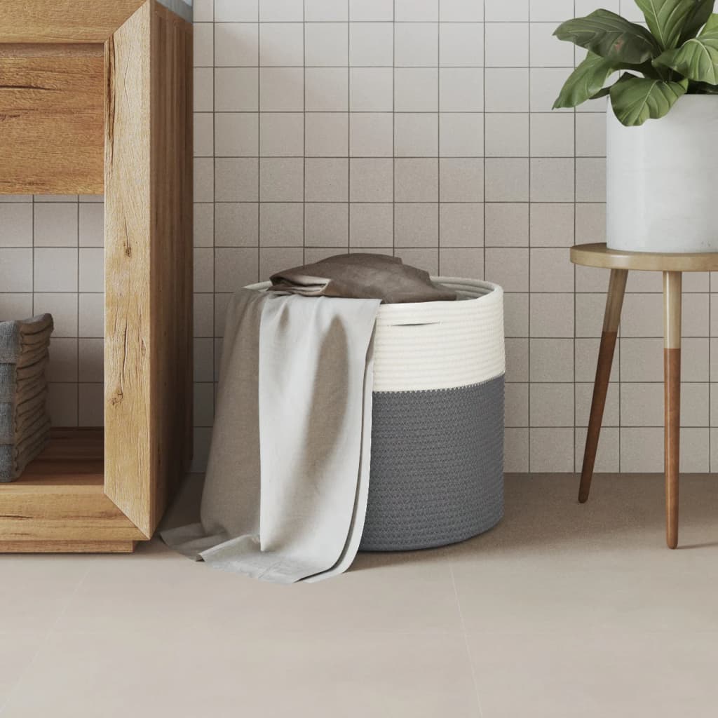Cesta de almacenamiento de Vidaxl Ø 40x35 cm Algodón gris y blanco