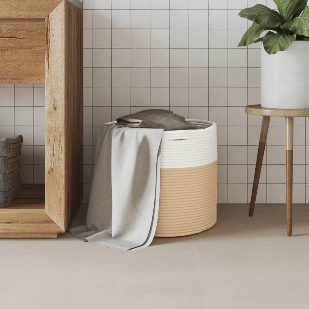 Vidaxl Cesto di stoccaggio Ø 40x35 cm di cotone beige e bianco
